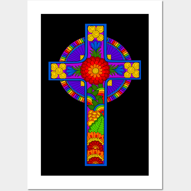 Rainbow Celtic Cross Wall Art by AlondraHanley